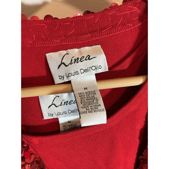 Linea Louis Dell’olio Women’s M Cardigan And Shirt Combo Red Sequin Art to Wear - Picture 3 of 12